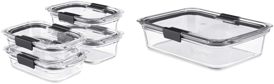 Rubbermaid 8-Piece Brilliance Glass Food Storage Containers with Lids for Lunch, Meal Prep & Brilliance Glass Storage 8-Cup Food Container with Lid (2 Pieces Total), 1-Pack, Clear