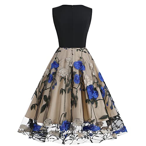 V Neck Sleeveless Floral Embroidery Dress for Women F3769