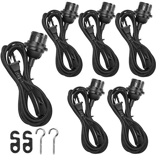 6 Pack Plug in Hanging Light Kit E26/E27 Extension Hanging Lantern Pendant Light Lamp Cord Cable 12 FT Cord with On/Off Switch Hanging Lamp for Bedroom Living Room (Black)