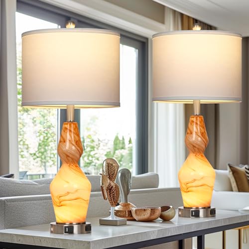 Glass Table Lamps Set of 2, 3-Way Dimmable Touch Control with USB Ports N2775