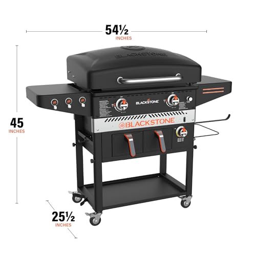 28 Inch Gas Griddle Station with Air Fryer Combo, Two Burners, Wheels and Side Shelves T6073