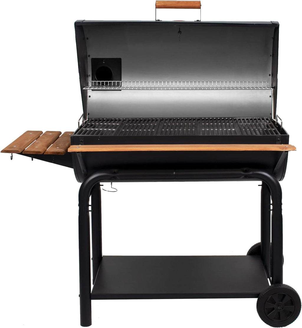 Charcoal Grill and Smoker with Cast Iron Grates and Warming Rack B902356