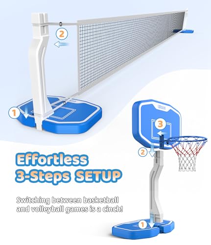 Swimming Pool Basketball & Volleyball Game Set with Hoop, Balls, Net, and Pump H4212
