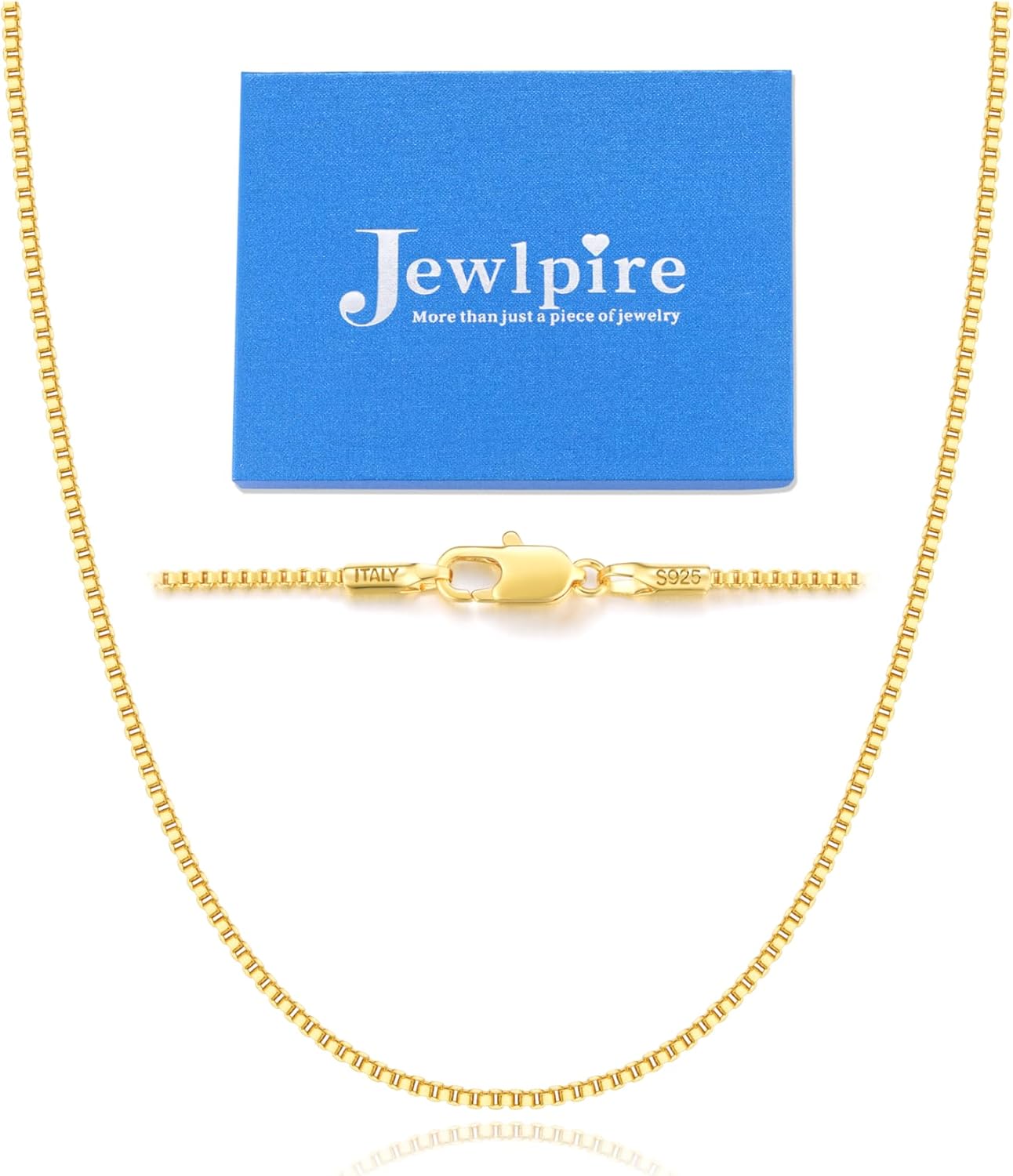 Jewlpire Italian 1.3mm Solid 14K Gold Over 925 Sterling Silver Chain Necklace for Women, Italian Box Chain Thin & Strong Women's Chain Necklaces 14 16 18 20 22 24 26 Inches