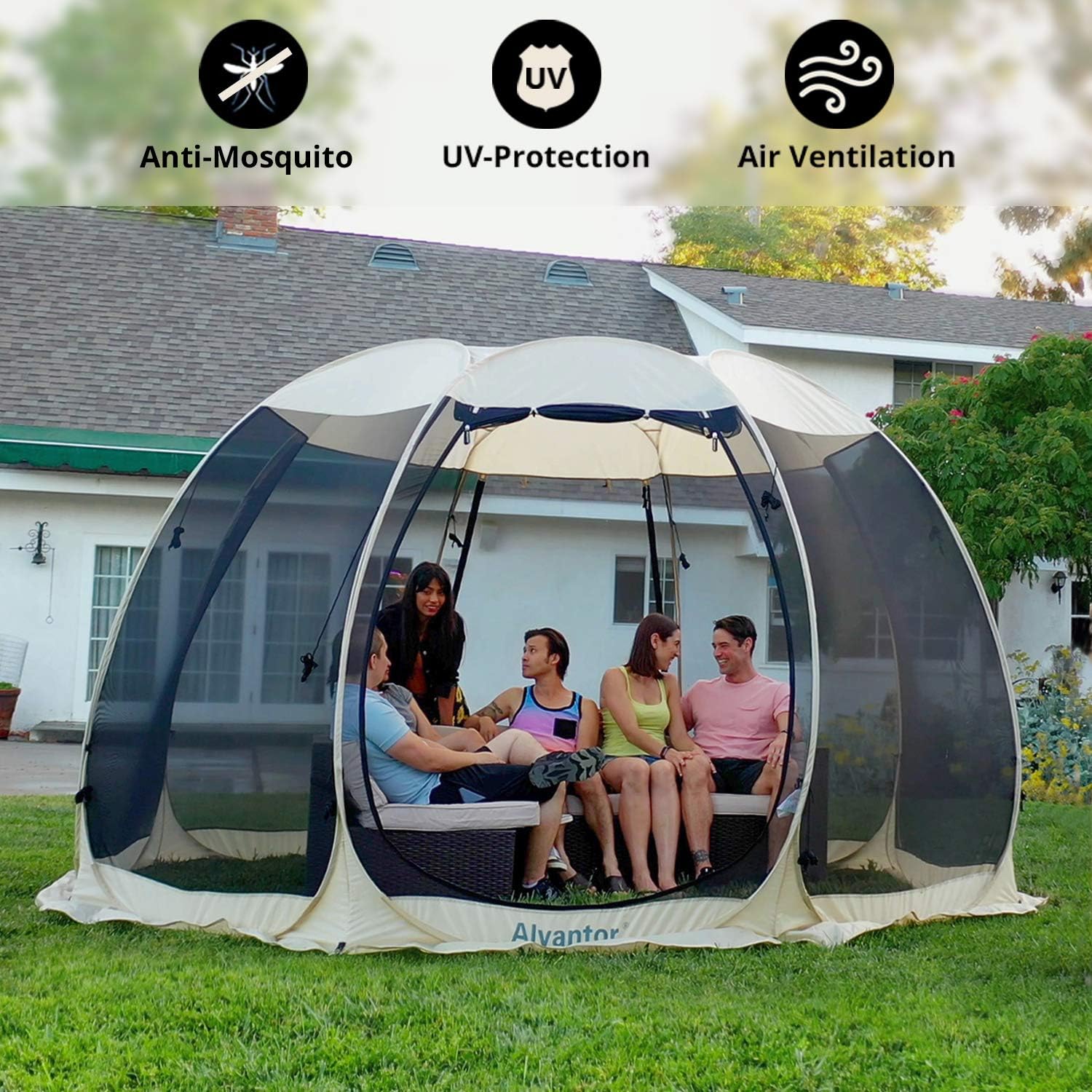 Pop Up Camping Screen House Tent with Mesh Walls, Beige U448