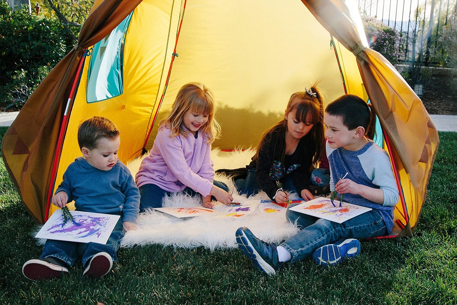 Kids Giant Tee Pee Tent Playhouse, 59 x 59 x 96 Inches, Brown Y9963