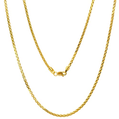 JEWELHEART 14K Real Gold Round Box Chain 1.3mm 1.8mm 2.1mm 2.7mm 3.4mm Yellow and White Real Gold Chains For Men Diamond Cut Link Chain Necklace For Women with Lobster Clasp 16" 18" 20" 22" 24"