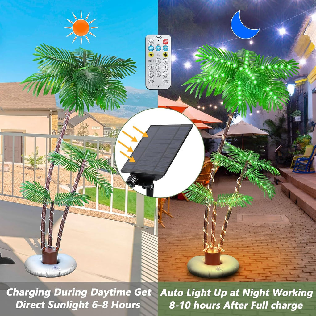 Solar Lighted Palm Trees for Outdoor Patio, 6FT with 3 Trunks F641338