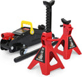 M-AUTO Hydraulic Trolley Floor Jack Combo with 2 Jack Stands, 2 Ton (4000 lb) Capacity, Steel Car Jacks Adjustable Height 10 3/4" to 16 3/4", Car Lift Auto Repair Tools, Red (Set of 3)