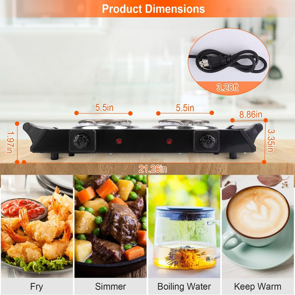 Portable Electric Hot Plate, 2000W Double Coil Burner with Adjustable Temperature Z380400