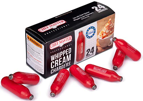 Chef Master N20 Whipped Cream Chargers, Food Safe Low Carbon Steel, Nitrious Oxide Whipped Cream Cartridges Universal Fit for All Whip Cream Dispenser & Makers - Made in Europe (Pack of 10)