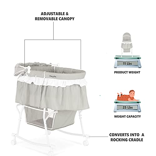 Portable 2-in-1 Bassinet & Cradle with Storage Basket, Adjustable Canopy W937
