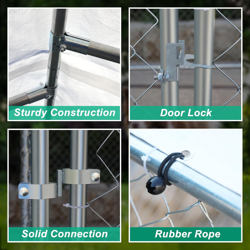 Outdoor Dog Kennel with Roof, Chain Link Enclosure Pen H159