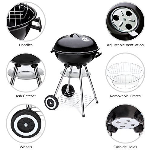 18-inch Portable Steel Charcoal BBQ Grill with Heat Control K4711