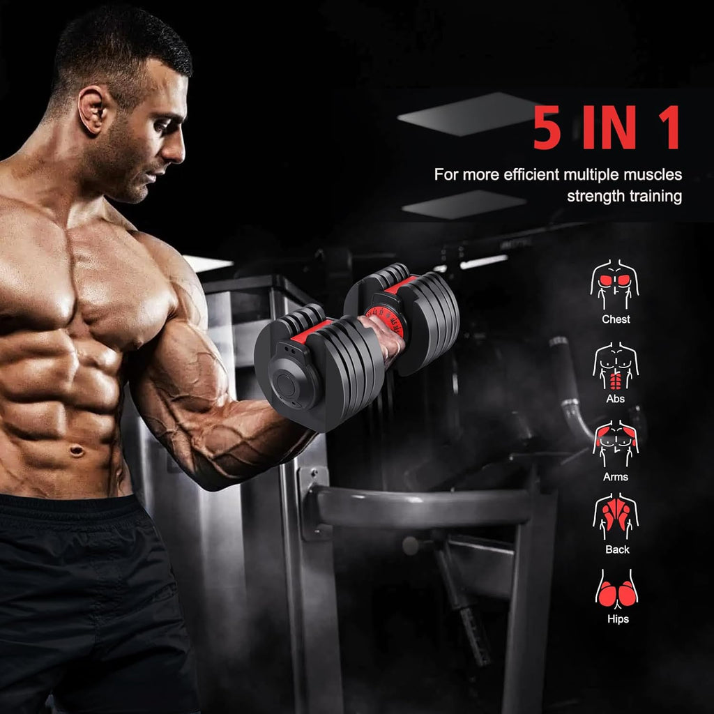 Adjustable Dumbbell Set, 53LB, Anti-Slip Handle, Home Gym U38379