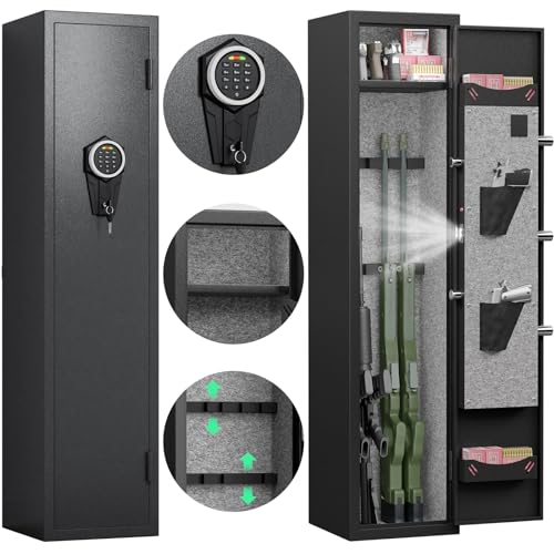 2 Gun Safe for Rifles and Pistols, Quick Access Rifle Safe with Silent Mode and Alarm System, Gun Cabinet with Removable Shelf and Adjustable Gun Slots