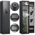 2 Gun Safe for Rifles and Pistols, Quick Access Rifle Safe with Silent Mode and Alarm System, Gun Cabinet with Removable Shelf and Adjustable Gun Slots