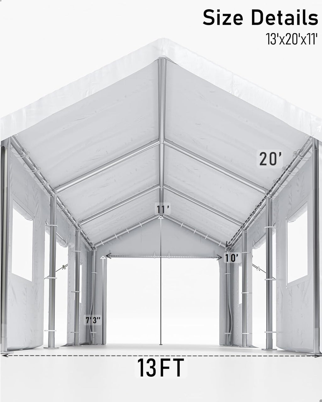 Carport 13x20 Portable Garage, Heavy Duty Canopy with Steel Poles, 4 Roll-up Doors S254110