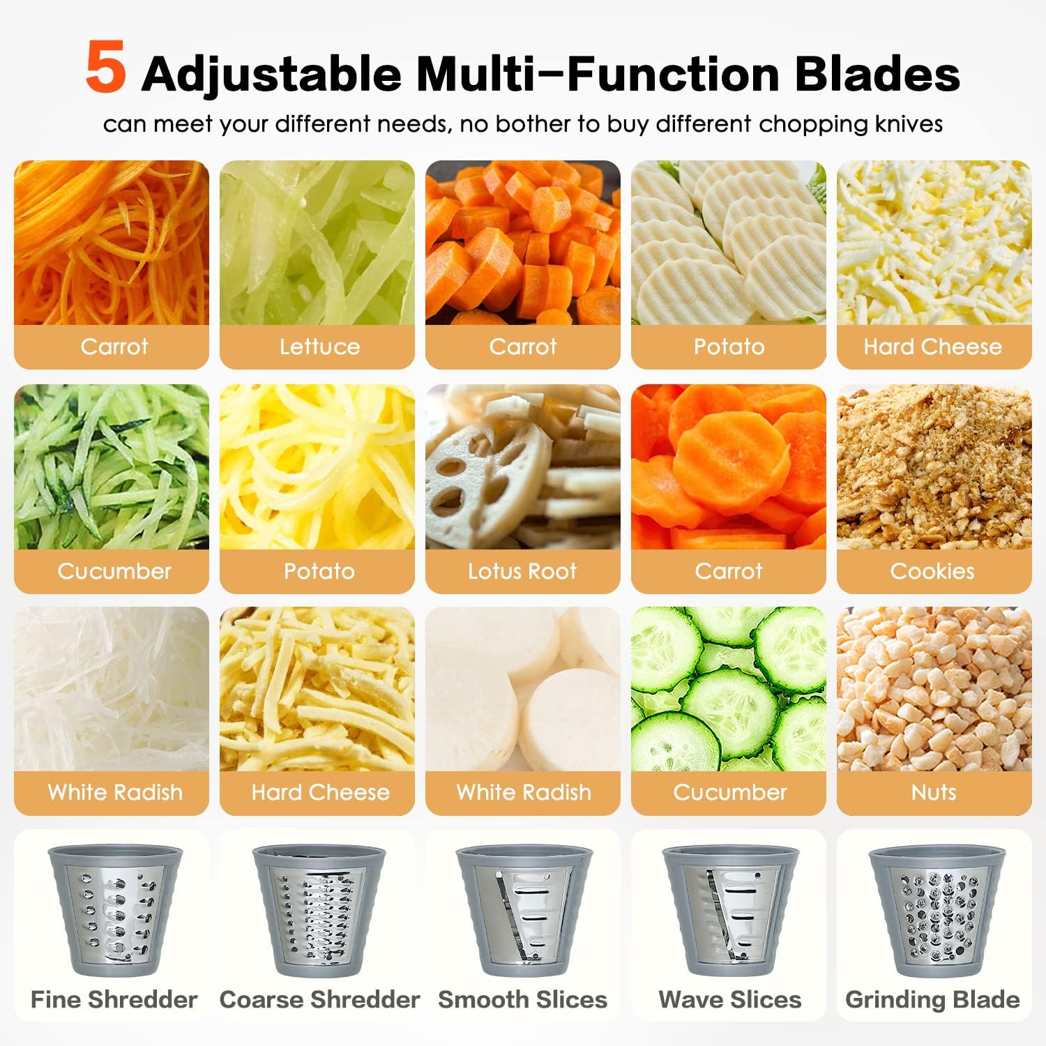 Electric Cheese Grater with 5 Attachments for Vegetables and Fruits W531917