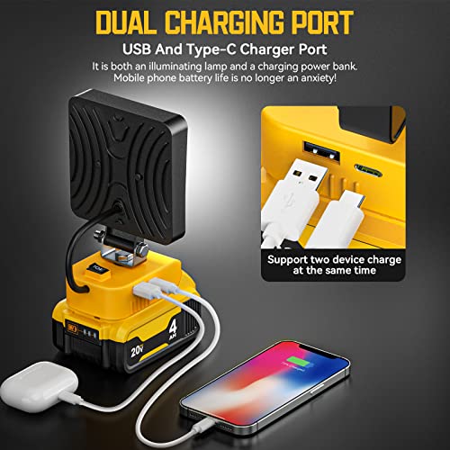 Cordless LED Work Light for 20V Battery, 30W 3000LM Flood Light with Adjustable Head and USB Charging Port F30445