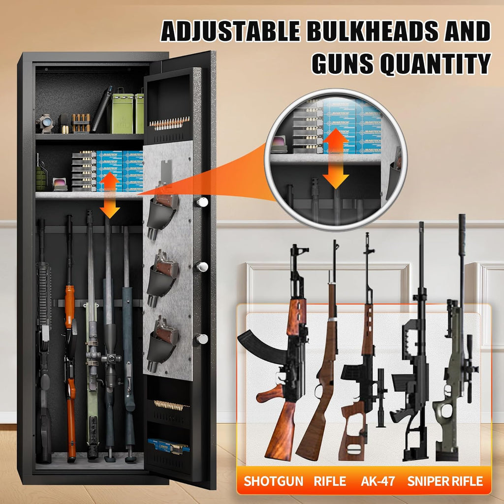 Biometric 5-Gun Safe Cabinet with LED Light and Adjustable Rack X27684