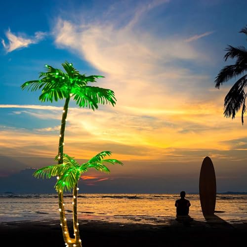 Palm Tree Outdoor Christmas Decorations: Light Up Palm Tree with 5Ft 121 LED Artificial Fake Trees Lights for Decor, Indoor Outside Patio, Yard Pool Tropical Party