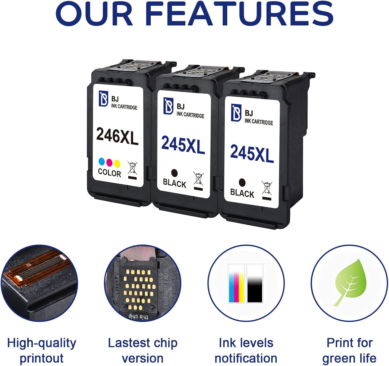 Ink Cartridges for Canon Printers (2 Black, 1 Tri-Color) R72651