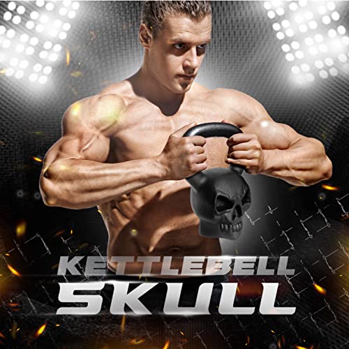 Skull Kettlebells 25, 35 lbs - Cast Iron with Anti-Slip Coated Handle for Strength Training U19017