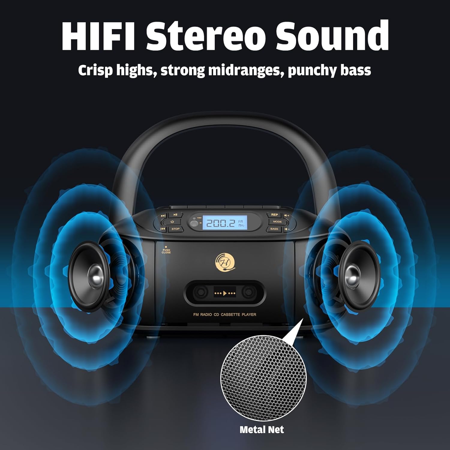 CD Cassette Player Boombox with Bluetooth, FM Radio, Aux and USB Drive B3574