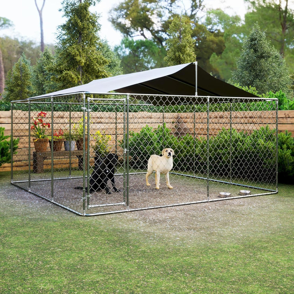 Outdoor Dog Kennel with Roof, Chain Link Enclosure Pen H159