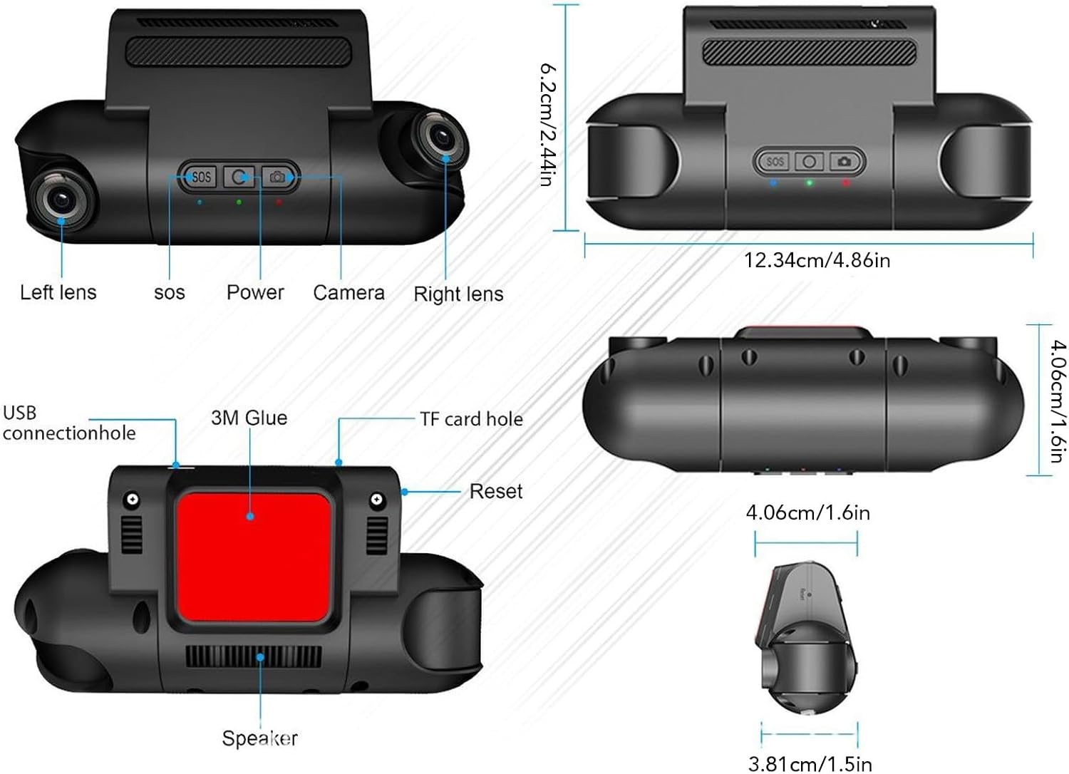 Dash Cam 1080P Front and Rear with 170° Wide Angle V361344