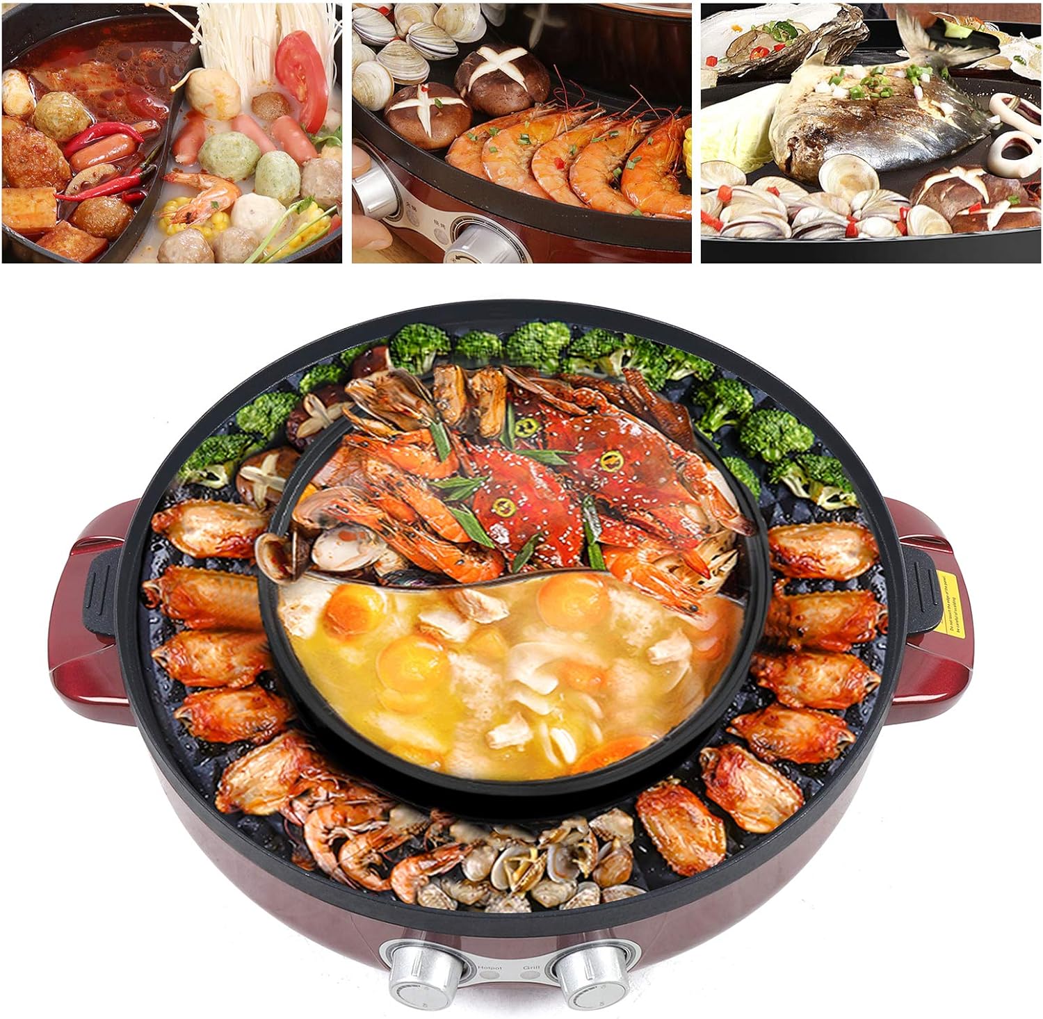 2 in 1 Electric Grill and Hot Pot with Dual Temp Control H3114