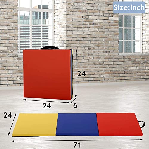 Folding Gymnastics Tumbling Mat for Home Gym, Extra Thick with Carrying Handles, Blue X73795