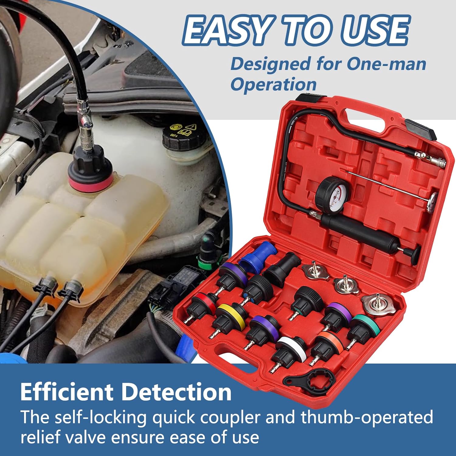 Radiator Pressure Tester Kit with Water Tank Adapter for Car Cooling System F369