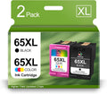 65XL Ink Cartridge Combo Pack Compatible Replacement for HP Ink 65 Black and Color for HP Envy 5055 5000 5052 5070 Deskjet 3755 3752 3772 2652 (1 Black,1 Tri-Color)