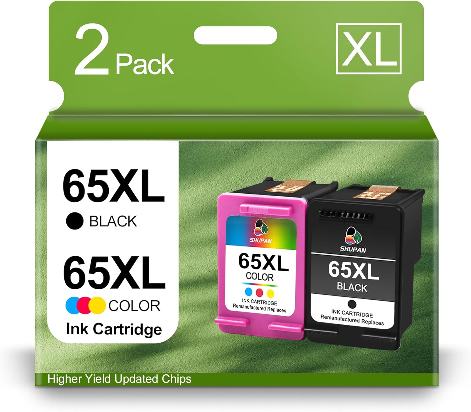65XL Ink Cartridge Combo Pack Compatible Replacement for HP Ink 65 Black and Color for HP Envy 5055 5000 5052 5070 Deskjet 3755 3752 3772 2652 (1 Black,1 Tri-Color)