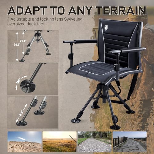 360° Silent Swivel Folding Hunting Chair, Adjustable Seat for Outdoor, Supports 300lbs O72459