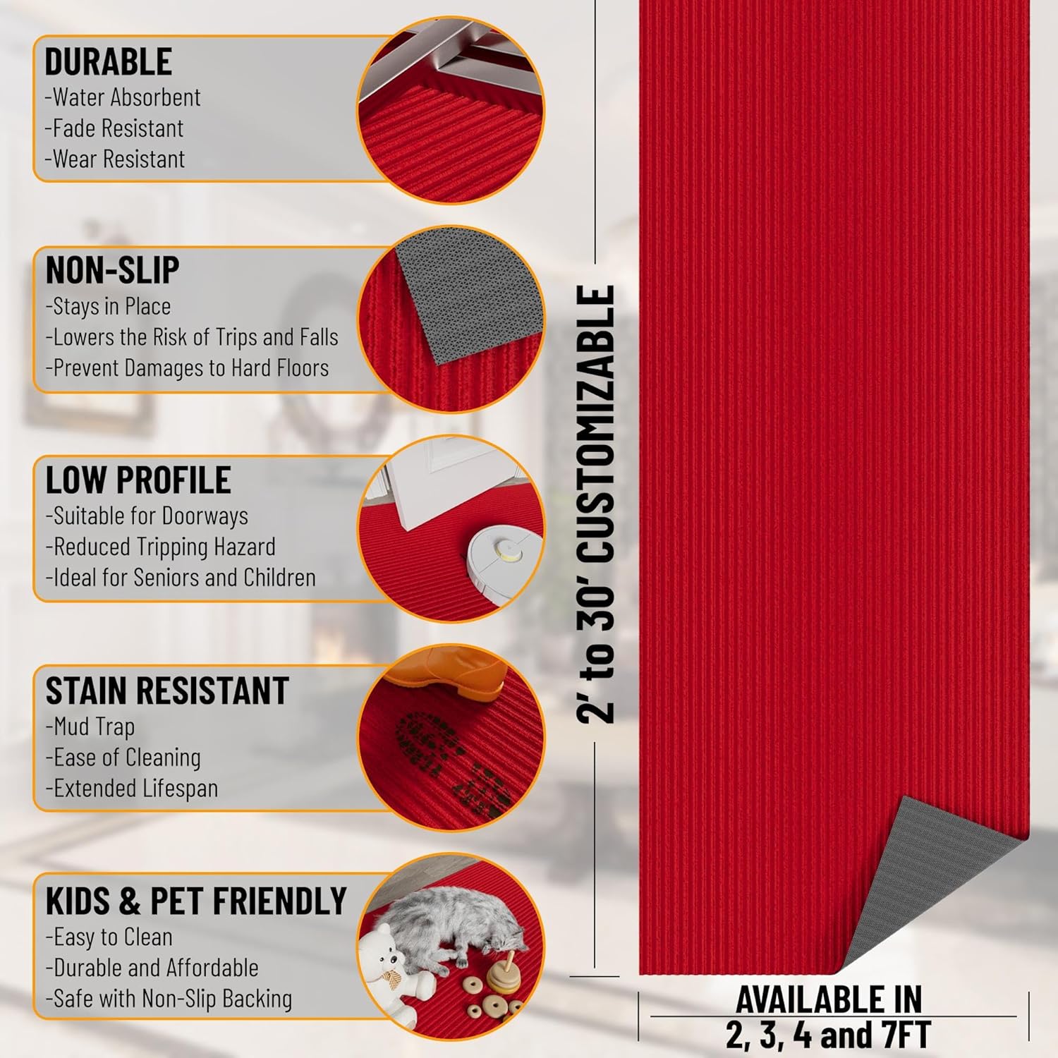 Non-Slip Rubberback Runner Rug 2x10 for Hallway, Kitchen, Patio S137420