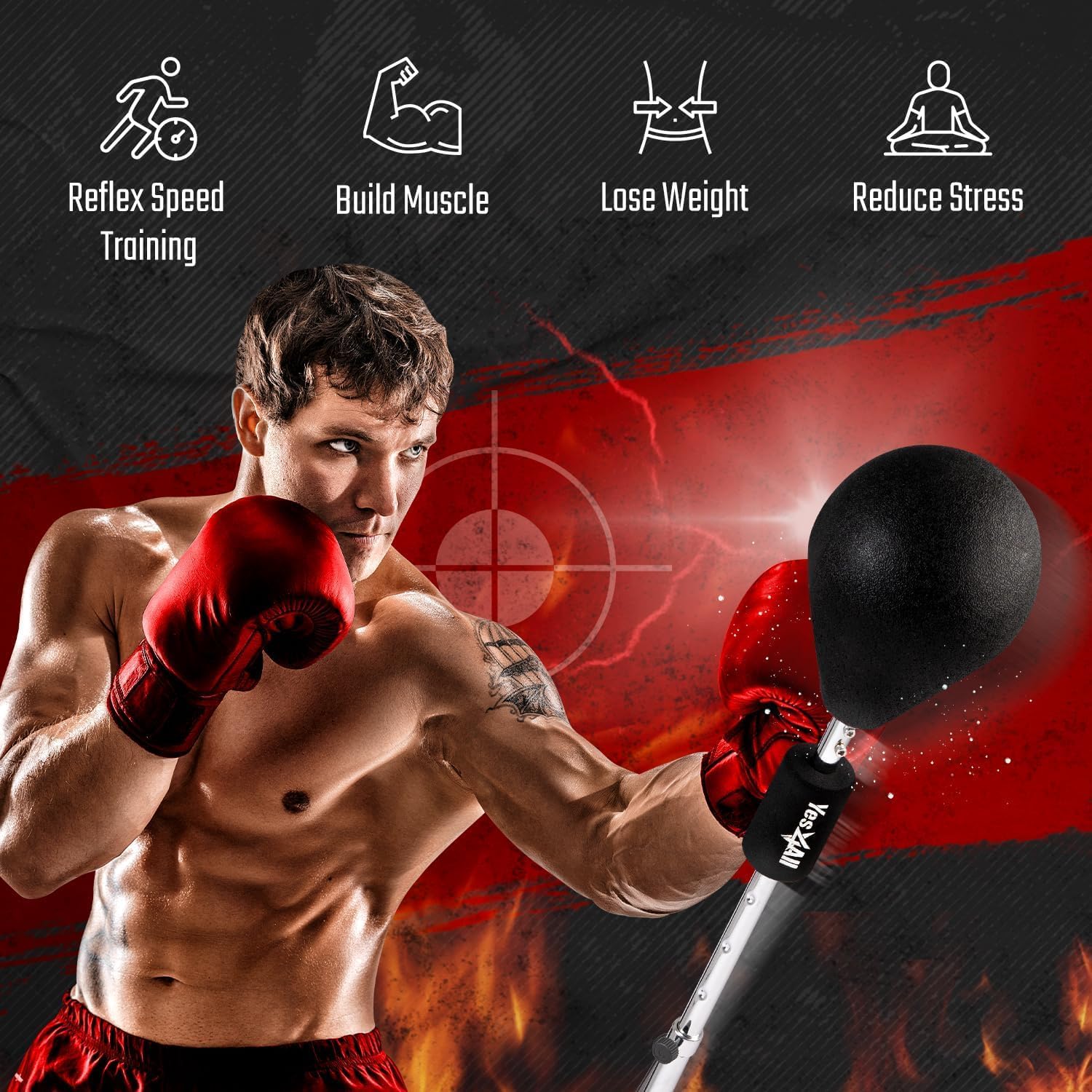 Punching Bag with Stand, Adjustable Height, Speed Reflex Ball S408