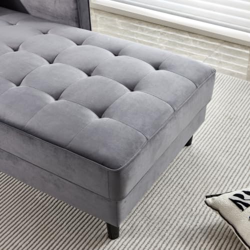 Velvet Chaise Lounge Chair with Tufted Cushion and Adjustable Armrest D555