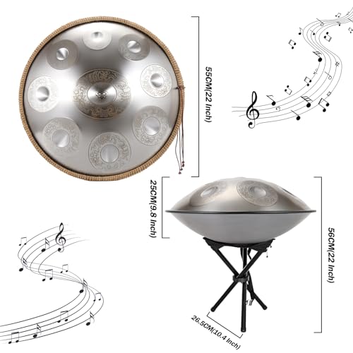 Handpan Drum 10 Note 22 inch 432Hz D Minor with Bag and Mallets M105