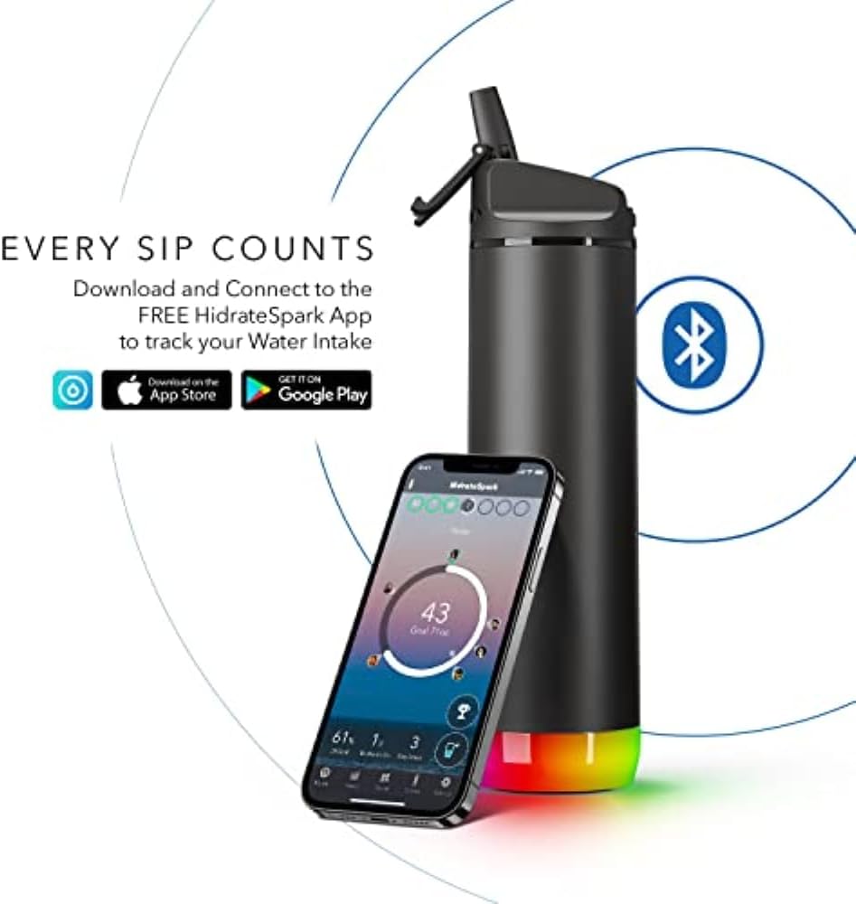 Smart Water Bottle with Bluetooth Tracking, LED Reminder, 21oz C812