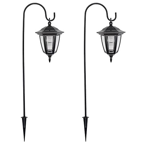 Maggift 34 Inch Hanging Solar Lights, Decorative Garden Lanterns with 2 Shepherd Hooks, Solar Powered Coach Lights, Warm White LED Outdoor Lighting for Landscape, Yard, Pathway and Patio, 2 Pack