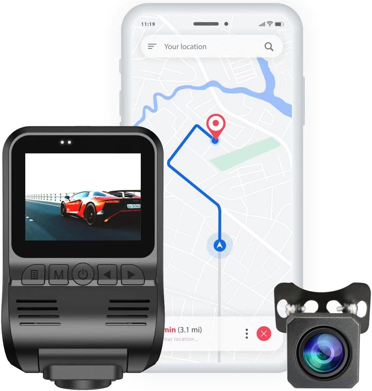 Dash Cam Front and Rear WiFi 2K 1440P Car Dashboard Record with 2IPS Screen GPS Night Vision Parking Mode Loop Recording 170°Wide Angel WDR Support 256GB Max