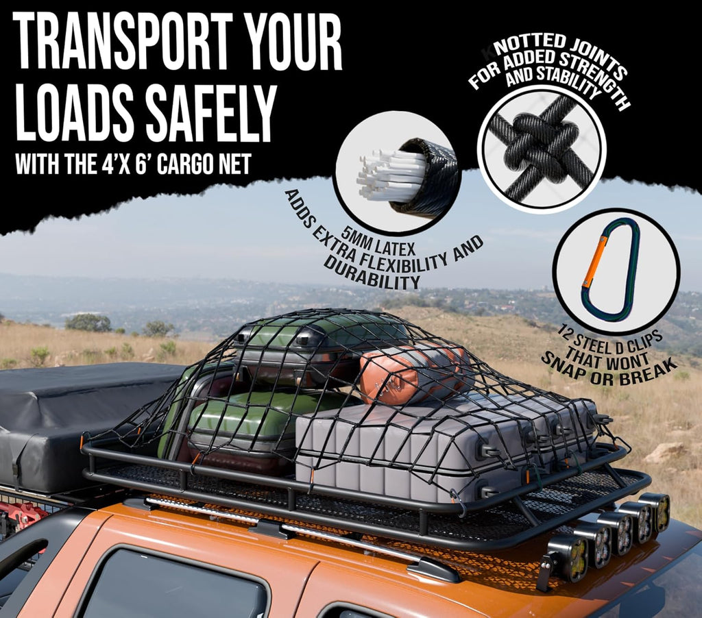 Heavy Duty Truck Bed Cargo Net with Stretchable Mesh and Metal Carabiners C263