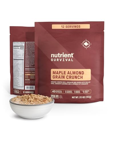 Nutrient Survival MRE Cereal, Maple Almond Grain Crunch (12 Servings) Freeze Dried Prepper Supplies & Emergency Food Supply, Dairy & Gluten Free, Shelf Stable Up to 15 Years, Pantry Pack