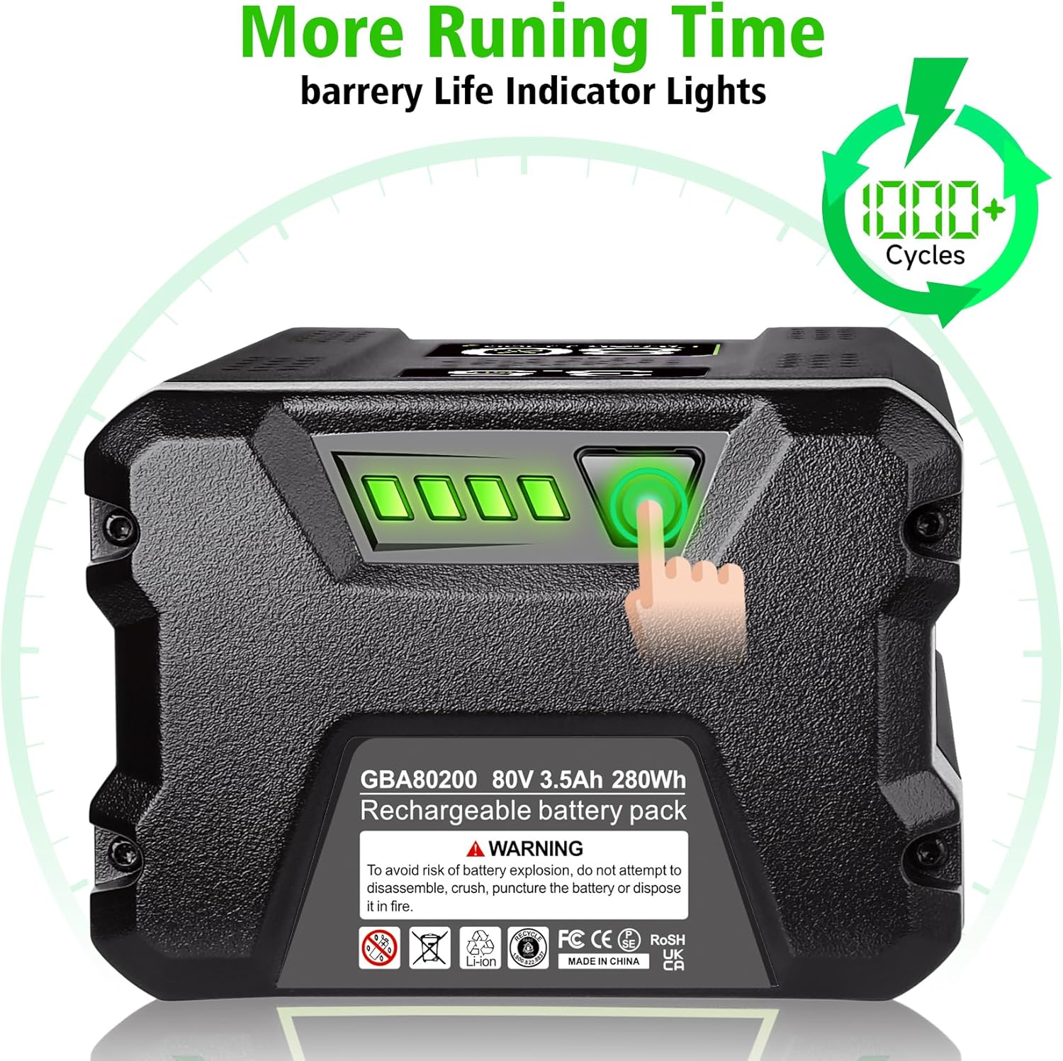 80V 3.5Ah Lithium Ion Battery Compatible with Greenworks PRO G494