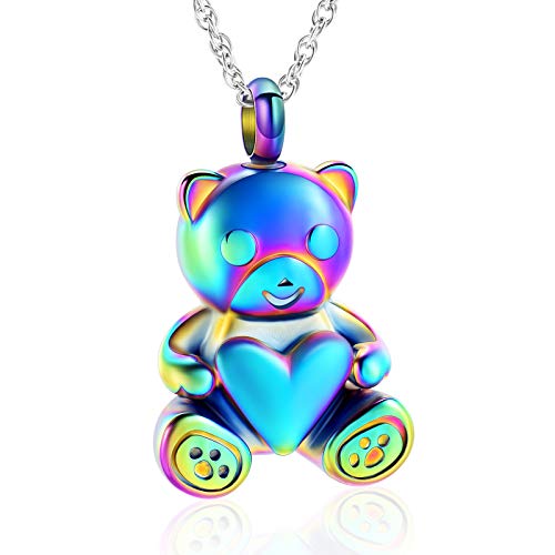 shajwo Teddy Bear Cremation Urn Nekclaces Ashes Jewelry for Men Women Heart Memorial Urn Keepsake Locket Pendant Ash Holder