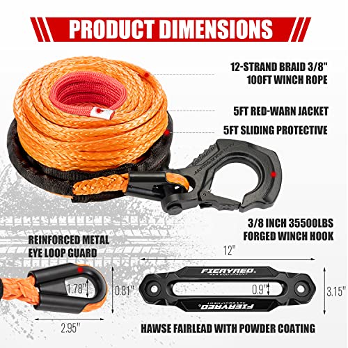 Synthetic Winch Rope 3/8 Inch 100FT with Winch Hook Fairleads for Off Road Vehicles C859168
