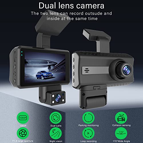 Dash Cam 2 Channel 1080P Dual Cameras FHD DVR 3.0" IPS Screen 170° Wide Angle G-Sensor Parking Monitor Loop Recording Motion Detection WDR Night Vision U288077